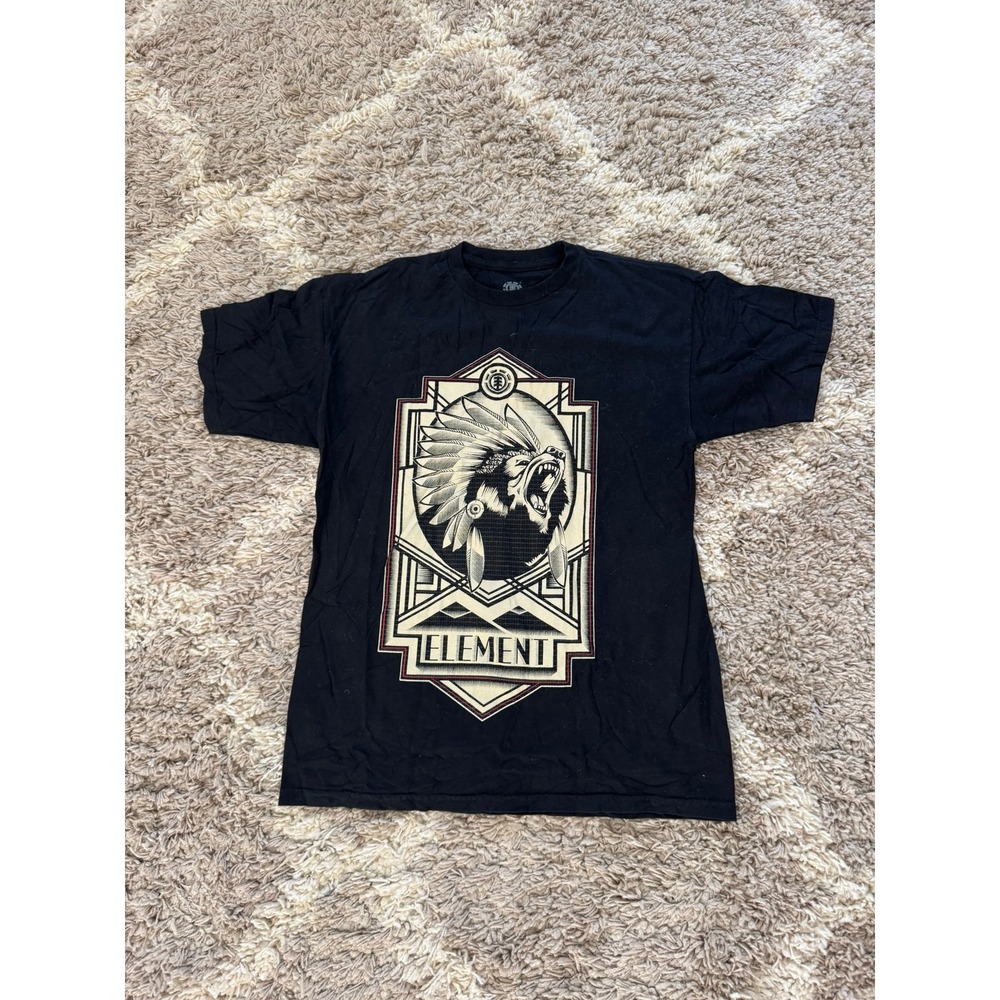 Element Skateboards Graphic Tee Black Bear Headdress Short Sleeve Mens Medium